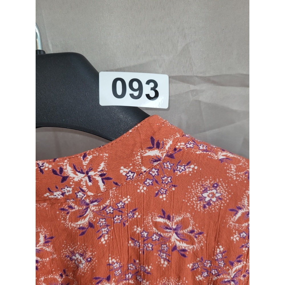 Xola P. Orange Floral Shirt Dress Smocked Waist V-Neck Long Sleeve M - Picture 5 of 7